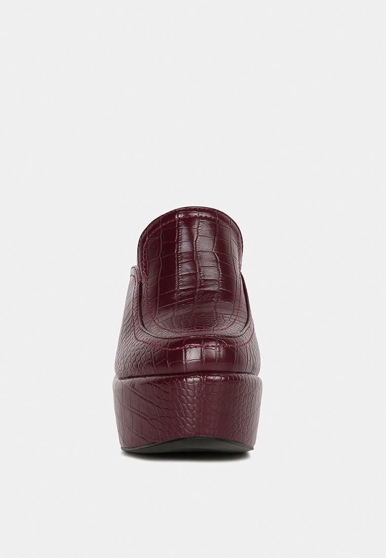 Bauhaus Croc Pattern Heeled Platform Mules-1
