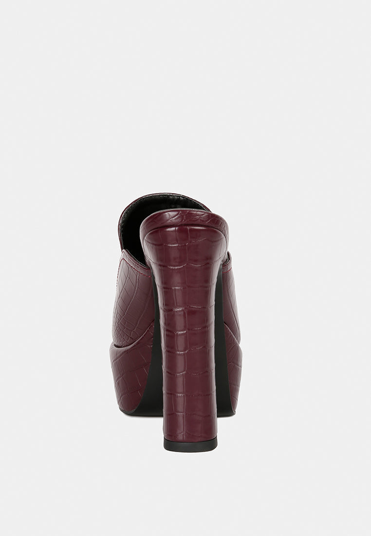 Bauhaus Croc Pattern Heeled Platform Mules-3