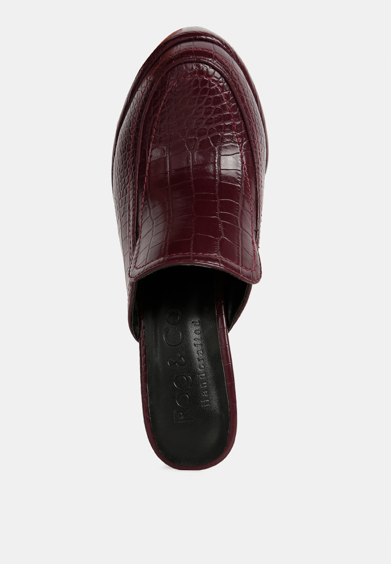 Bauhaus Croc Pattern Heeled Platform Mules-4