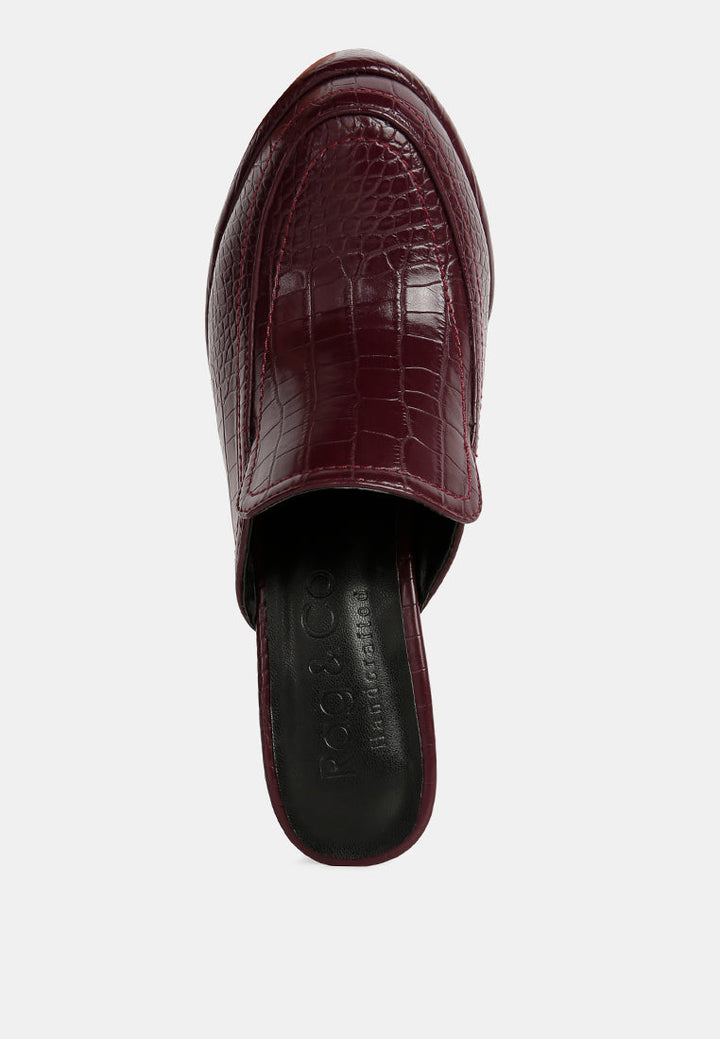 Bauhaus Croc Pattern Heeled Platform Mules-4