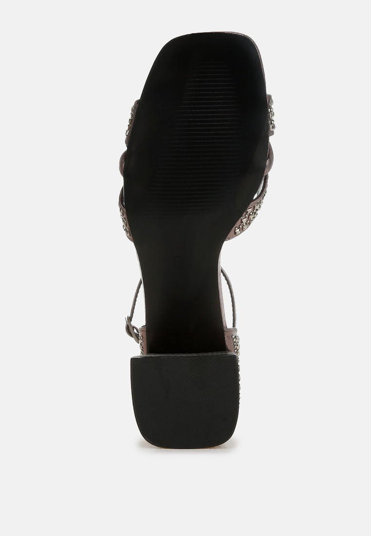 Babylon Low Block Heel Rhinestone Sandals-4
