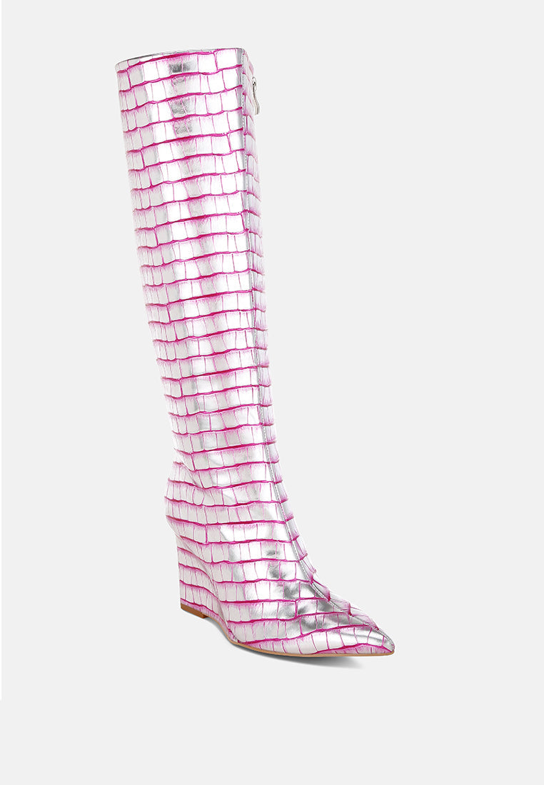 Bass Head Croco Metallic Long Boots-1