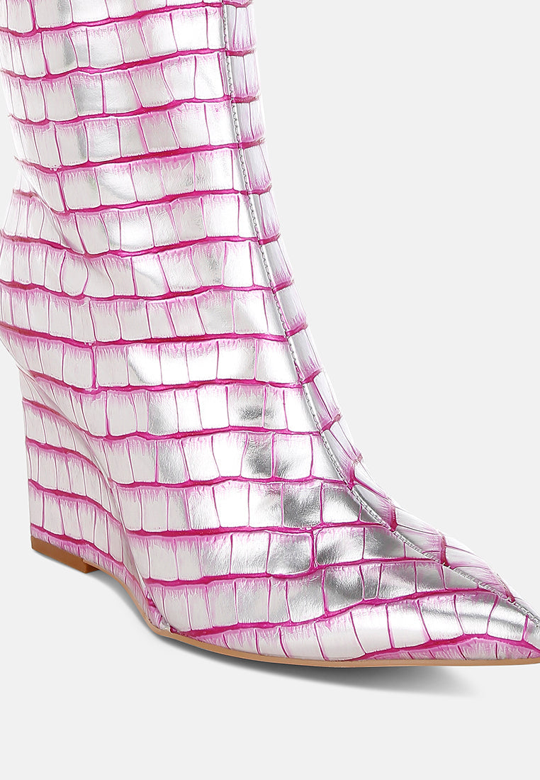 Bass Head Croco Metallic Long Boots-3