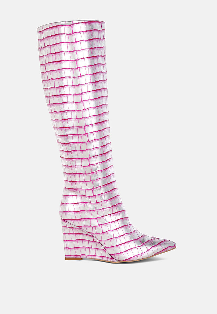 Bass Head Croco Metallic Long Boots-0