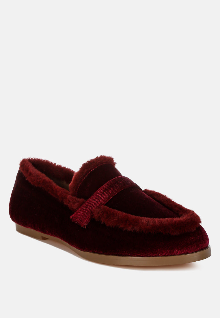 Bastian Fur Detail Velvet Loafers-1