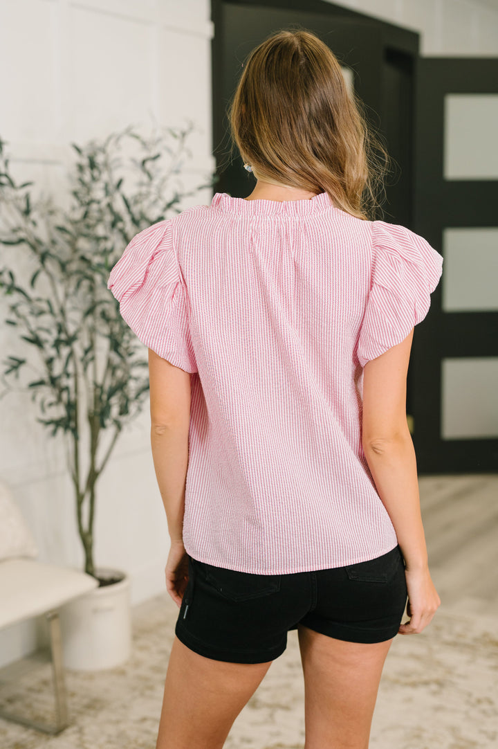Beauty &amp; Brains Textured Split Neck Blouse