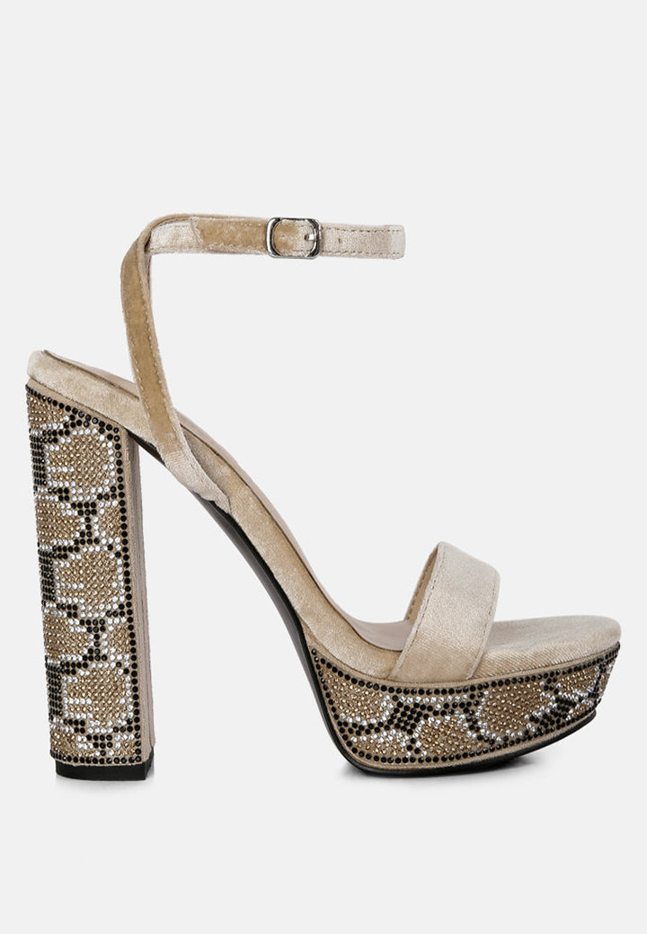 Zircon Rhinestone Patterned High Heel Sandals-5