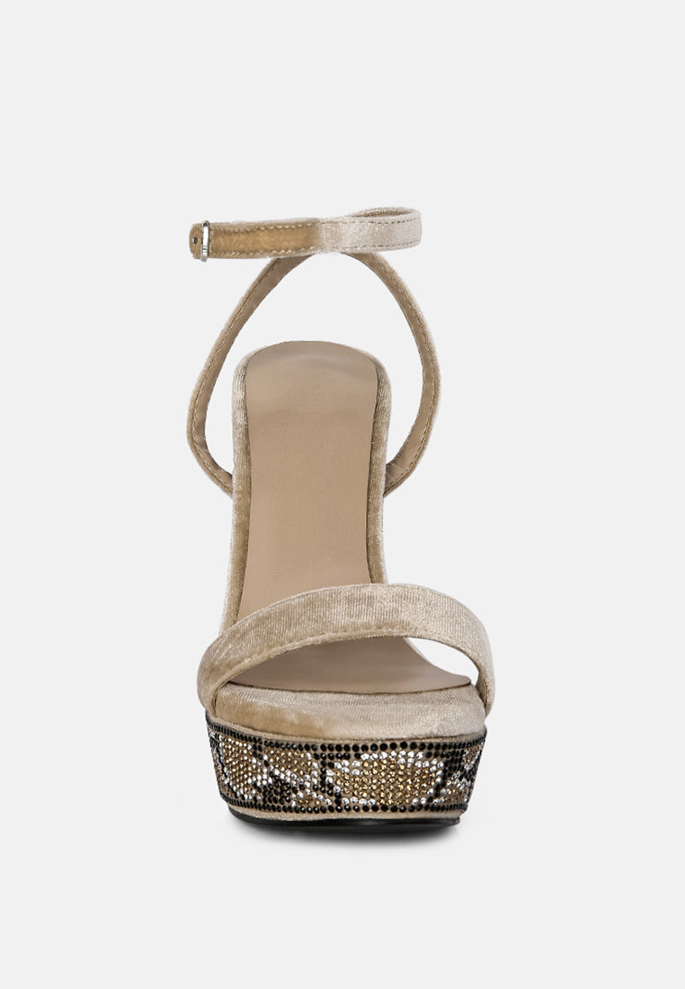 Zircon Rhinestone Patterned High Heel Sandals-1