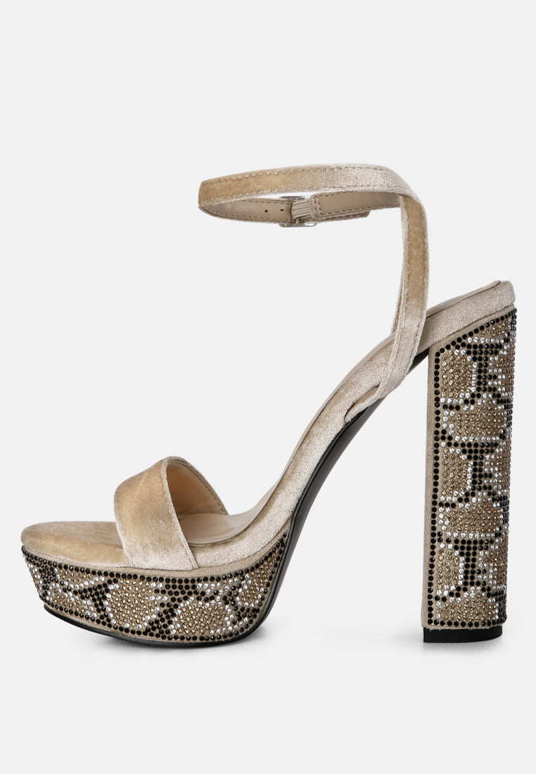 Zircon Rhinestone Patterned High Heel Sandals-2