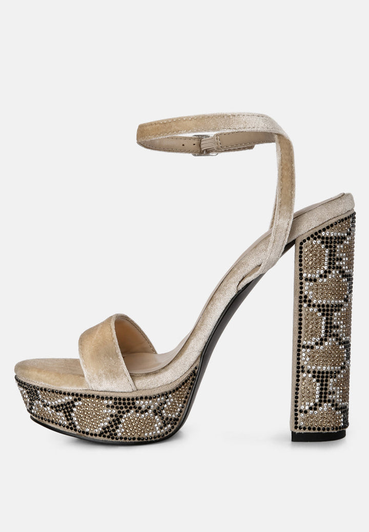 Zircon Rhinestone Patterned High Heel Sandals-2
