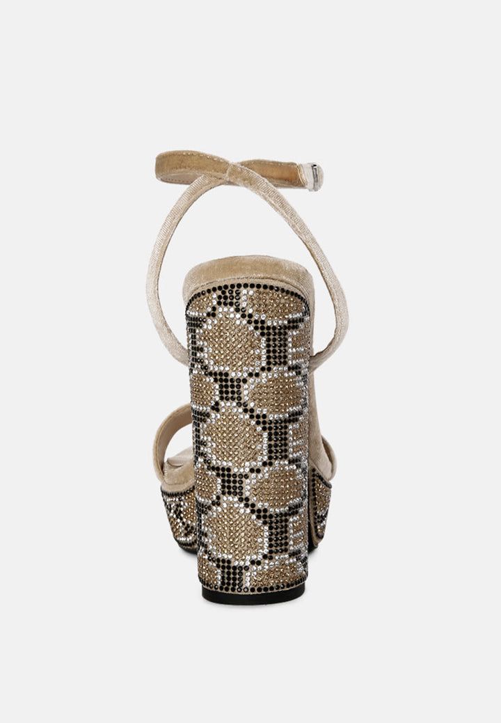 Zircon Rhinestone Patterned High Heel Sandals-3