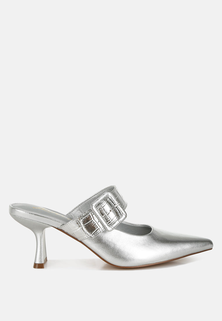 Bismi Large Buckle Kitten Heel Mules-0