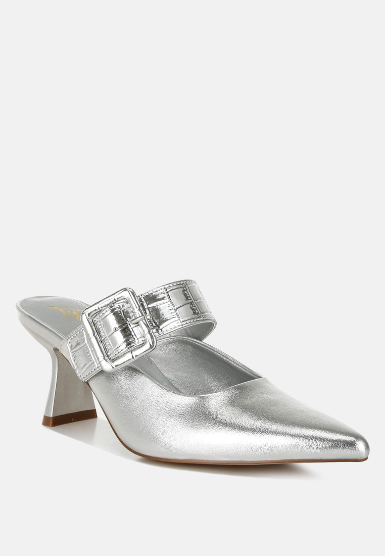 Bismi Large Buckle Kitten Heel Mules-2
