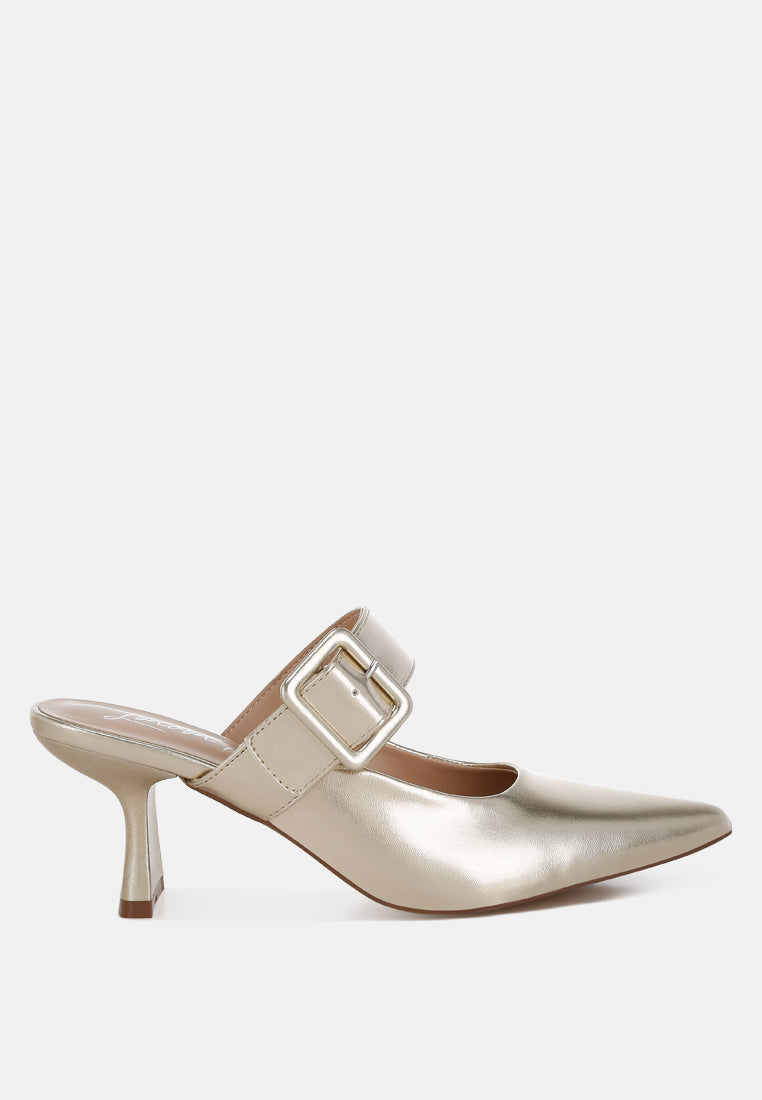 Bismi Large Buckle Kitten Heel Mules-6
