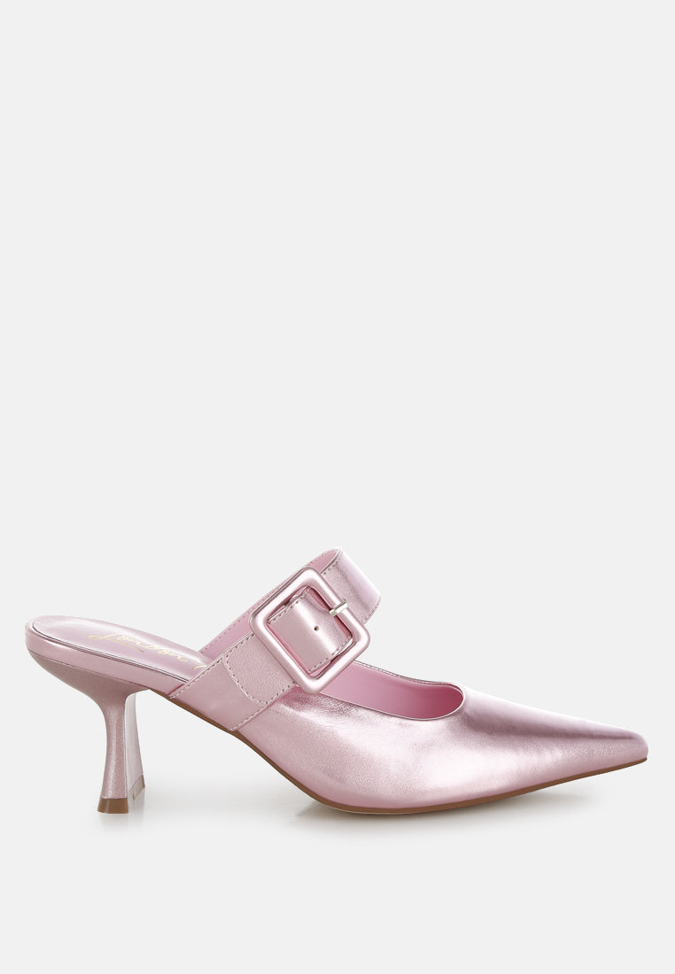 Bismi Large Buckle Kitten Heel Mules-5