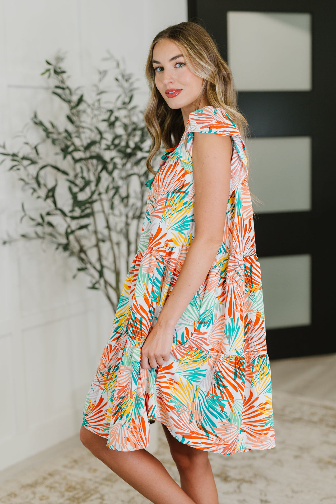 Bless Your Love Tiered Dress in Ivory, Orange and Mint