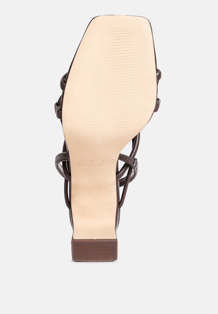 Two Strings Slingback Slim Block Heel Sandals-4