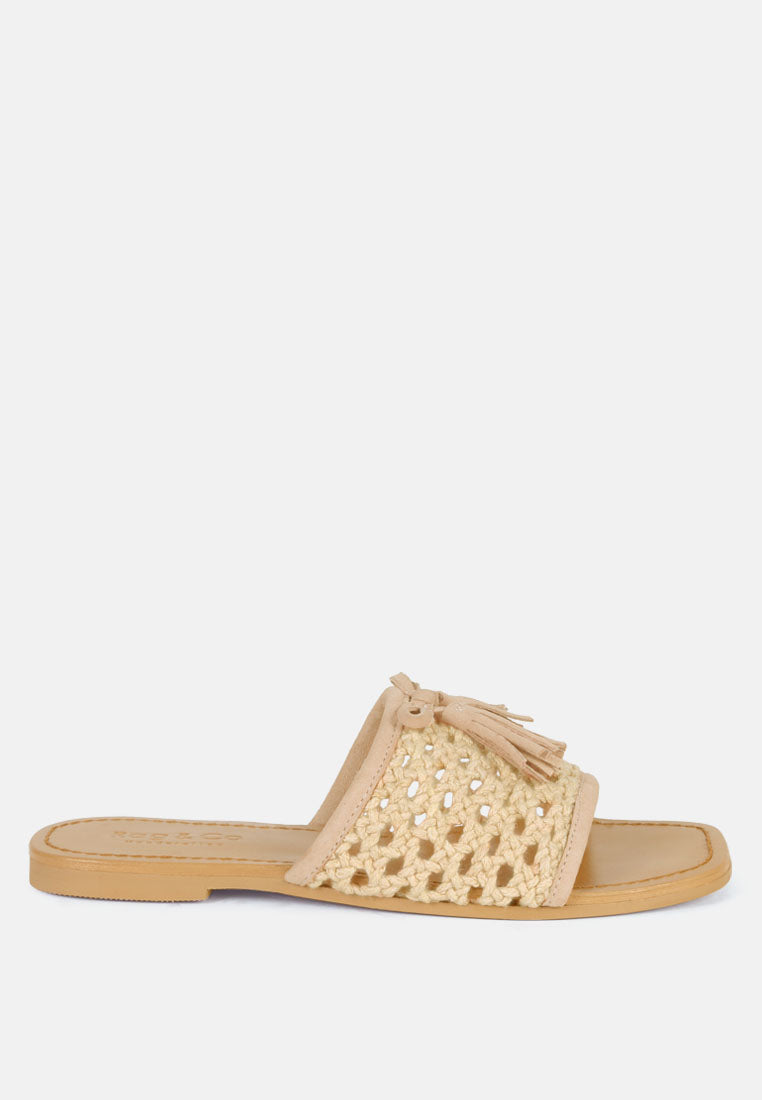 Cedar Handwoven Natural Tassel Flats-5