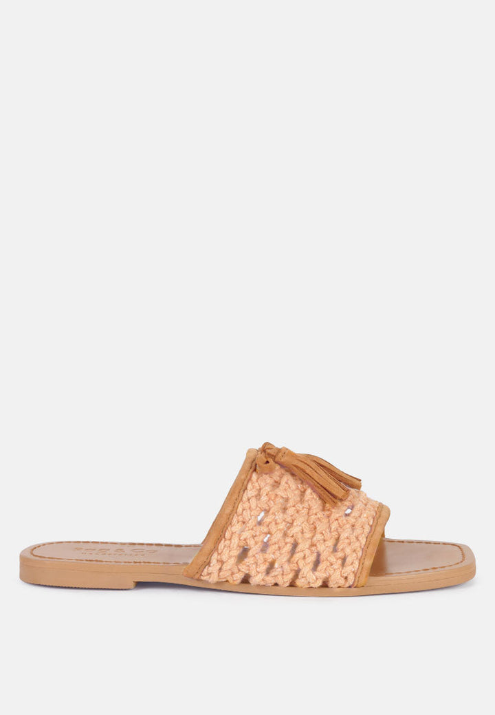 Cedar Handwoven Natural Tassel Flats-6