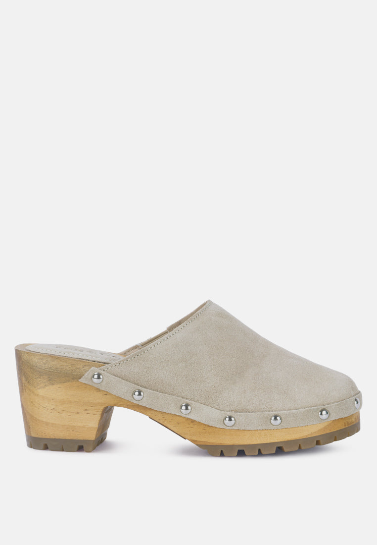 Cedrus Fine Suede Studded Clogs Mules-5