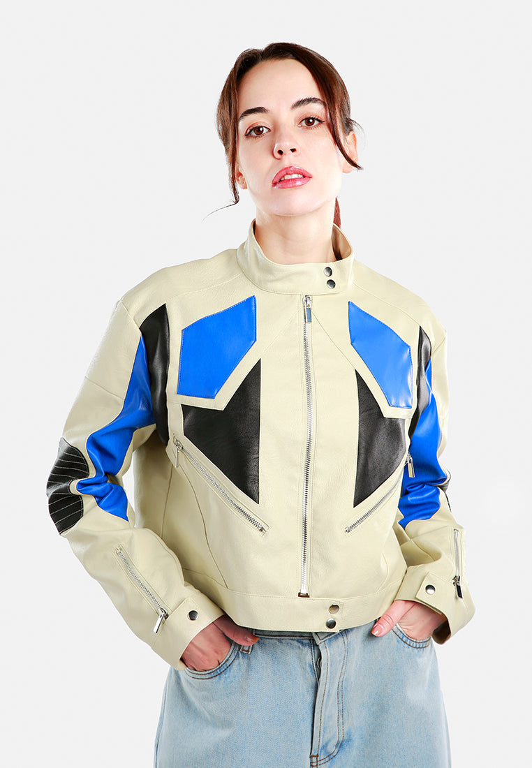 Color Block Biker Jacket-5
