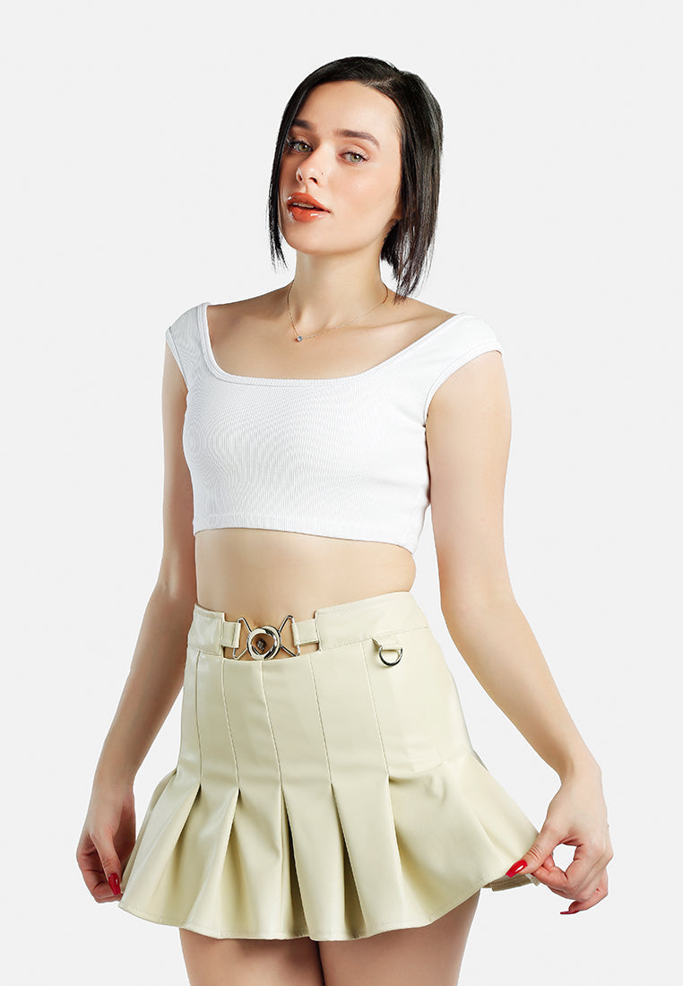 Faux Leather Pleated Skirt-1