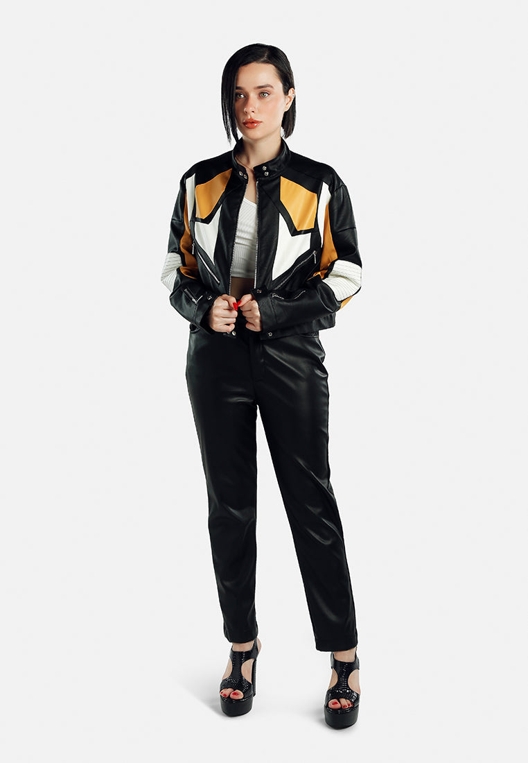 Color Block Biker Jacket-1