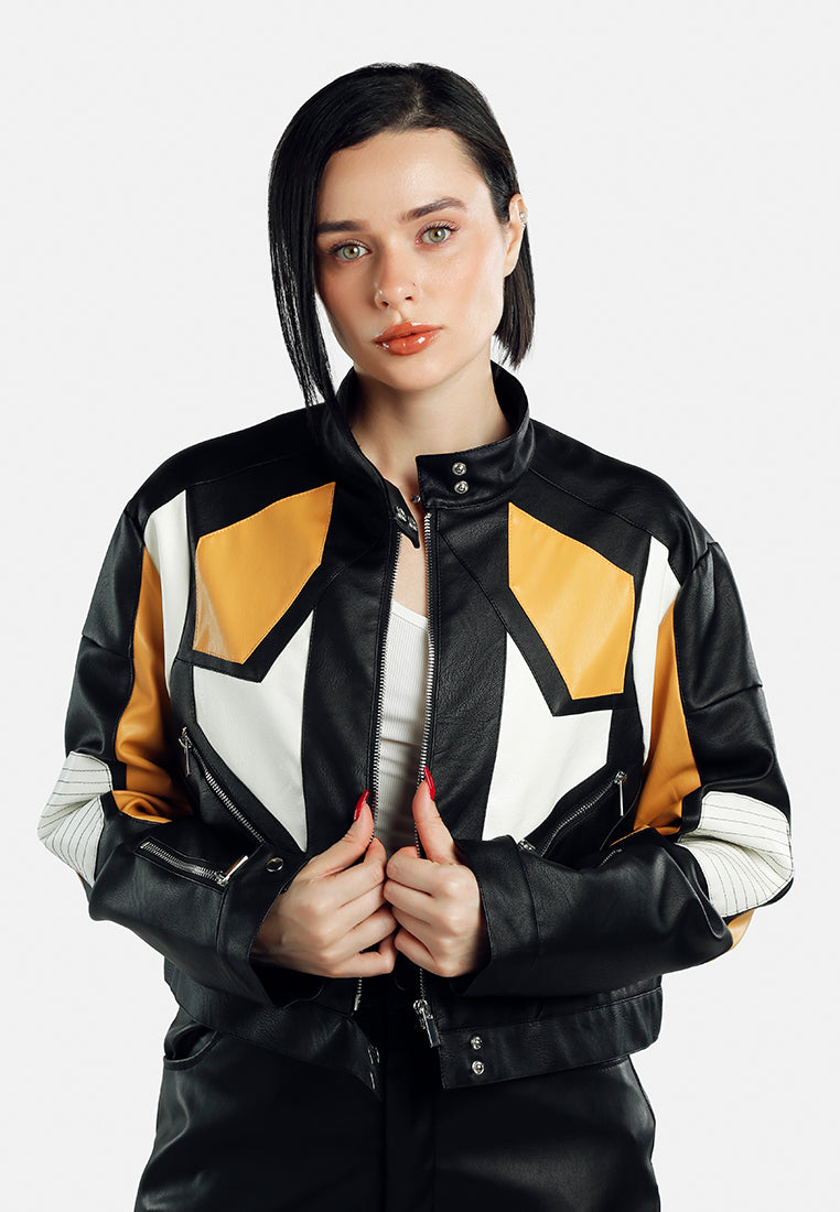 Color Block Biker Jacket-0
