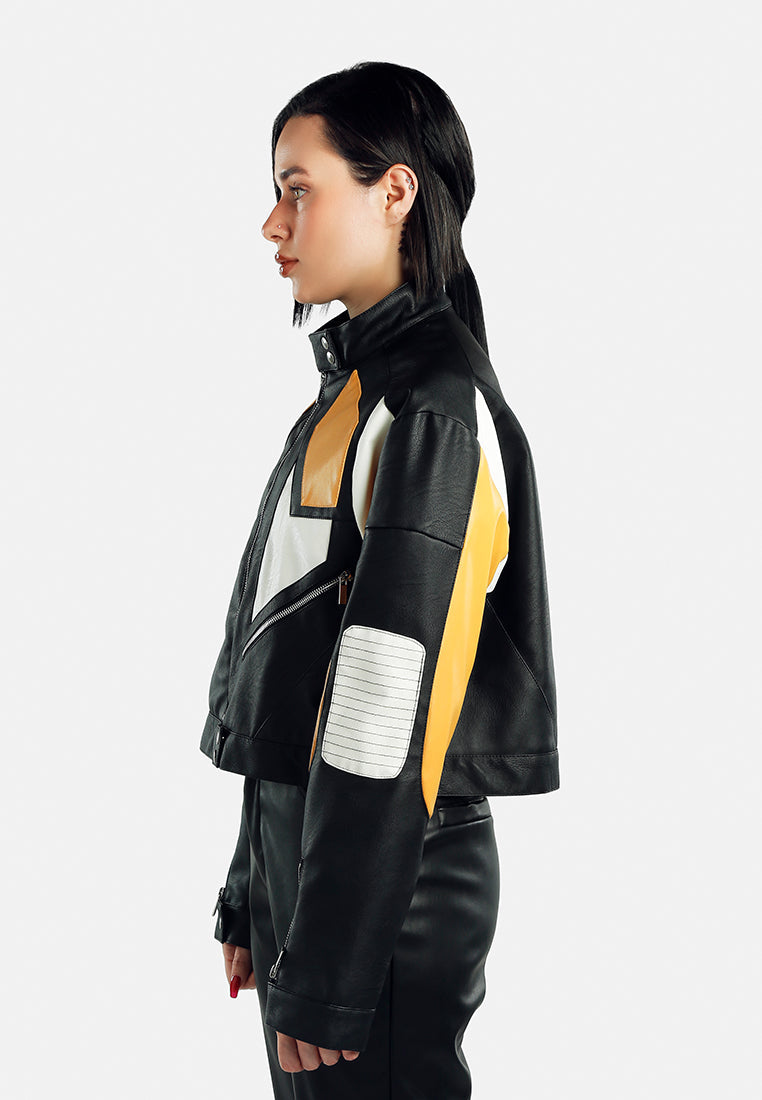 Color Block Biker Jacket-3