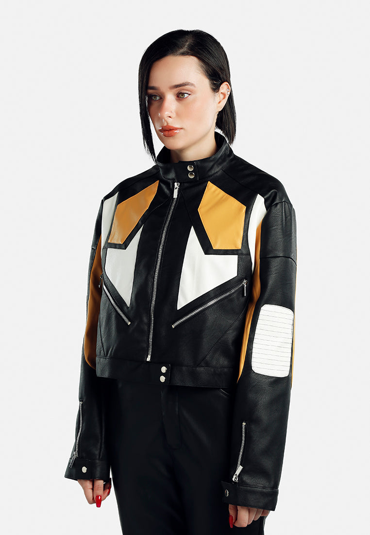 Color Block Biker Jacket-2