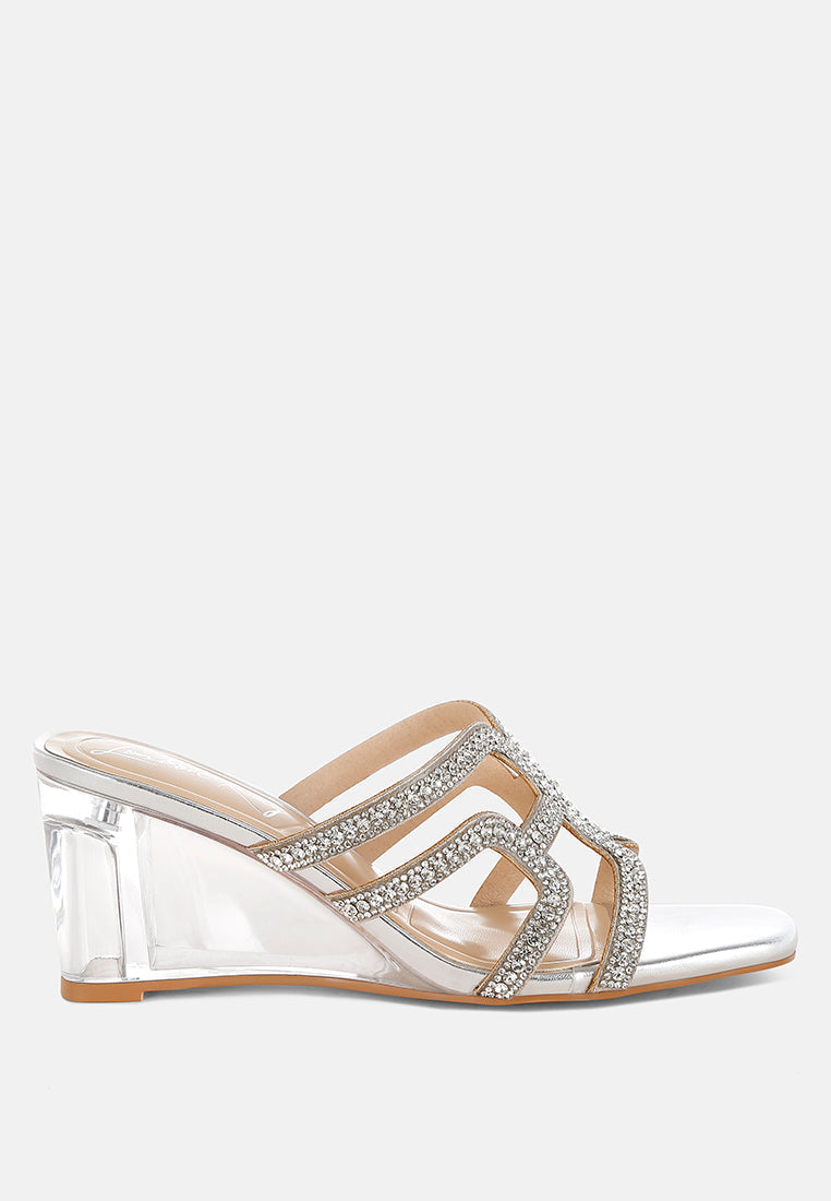 Caqueta Metallic Rhinestone Clear Wedge Sandals-6