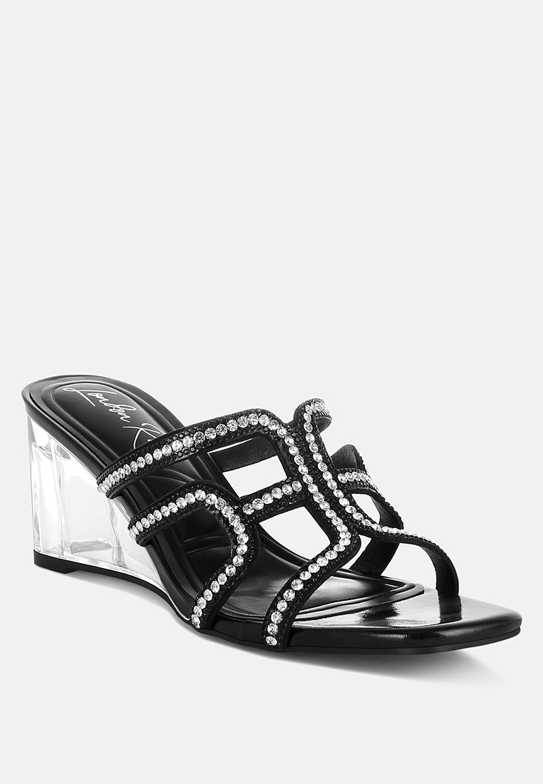 Caqueta Metallic Rhinestone Clear Wedge Sandals-1