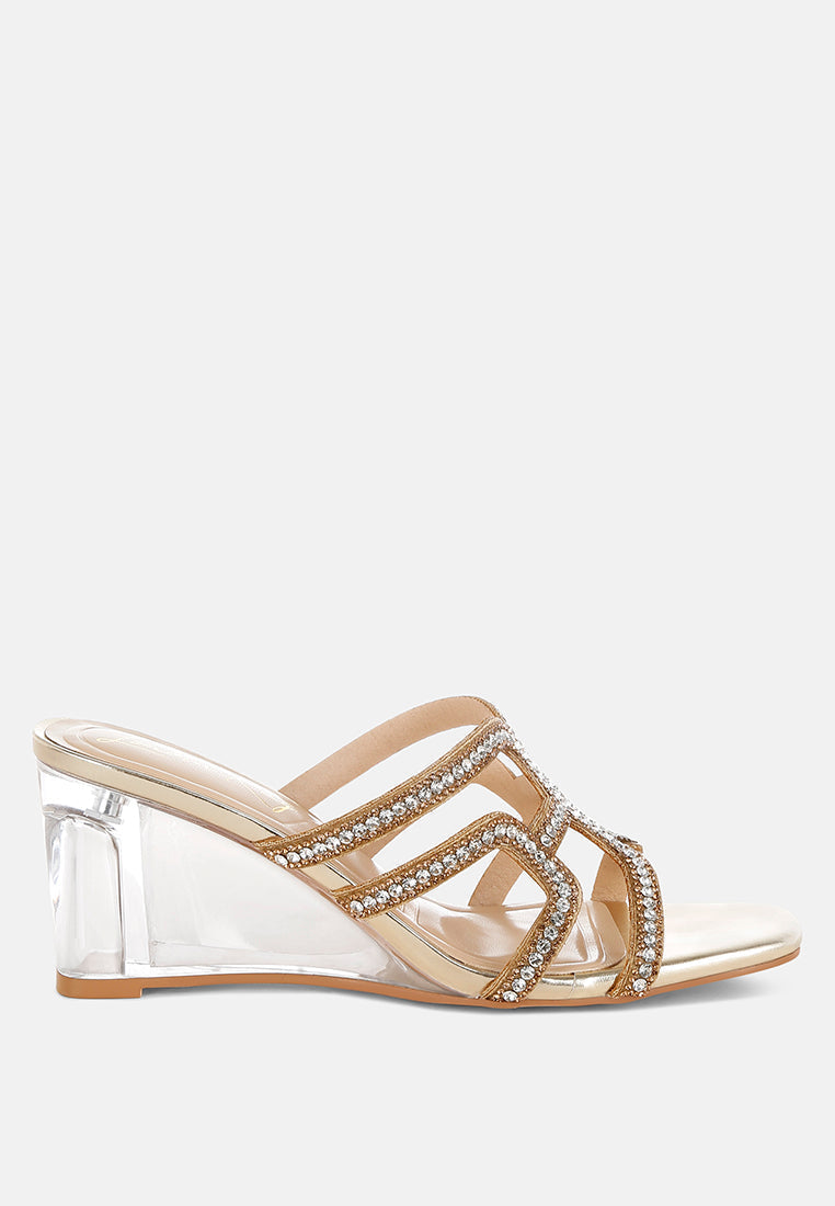 Caqueta Metallic Rhinestone Clear Wedge Sandals-5