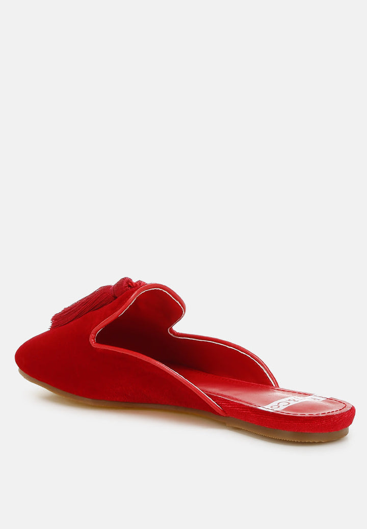 Cardinal Tassel Detail Velvet Mules-2
