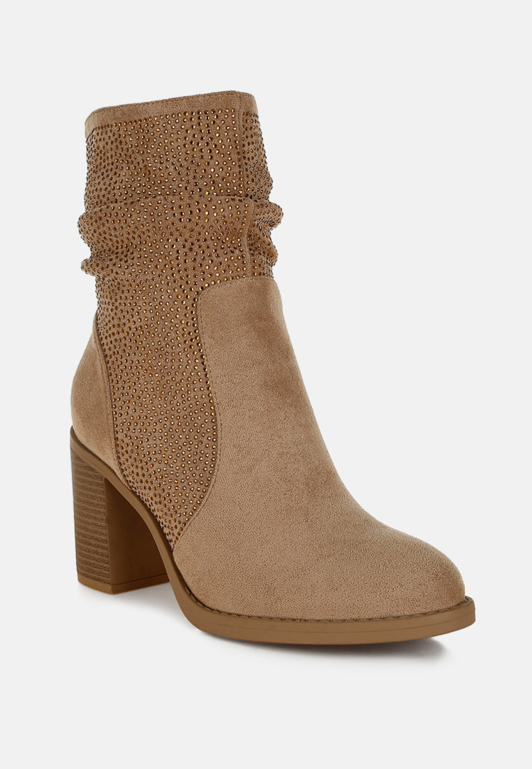 Chinar Rhinestone Studded Slouchy Ankle Boots-1