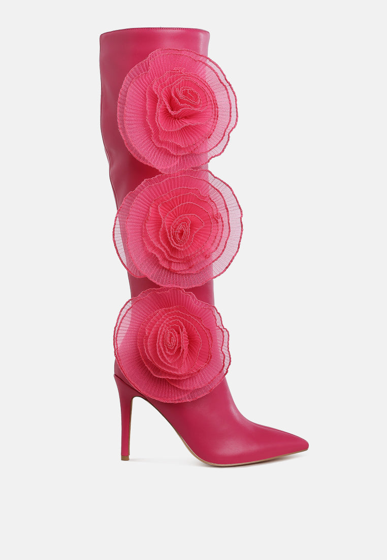 Chinkara Sheer Big Rose Detail Long Boots-0