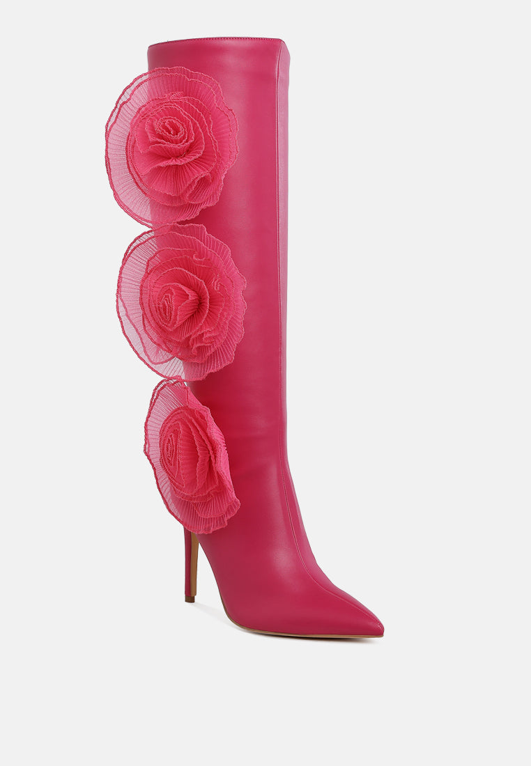 Chinkara Sheer Big Rose Detail Long Boots-1