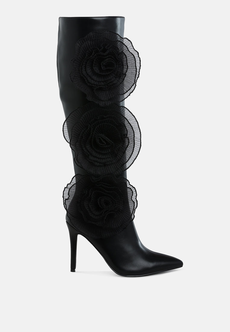 Chinkara Sheer Big Rose Detail Long Boots-6