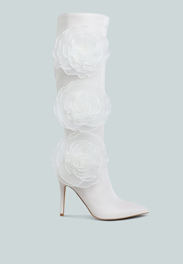 Chinkara Sheer Big Rose Detail Long Boots-5