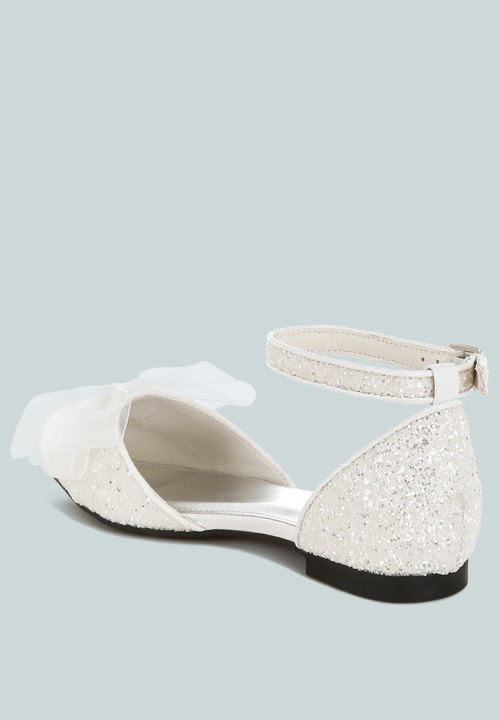 Clarice Sheer Bow Detail Glitter Flat Sandals-3
