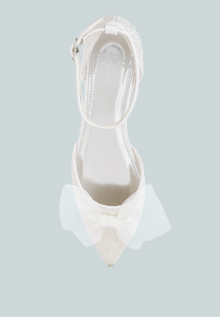 Clarice Sheer Bow Detail Glitter Flat Sandals-4