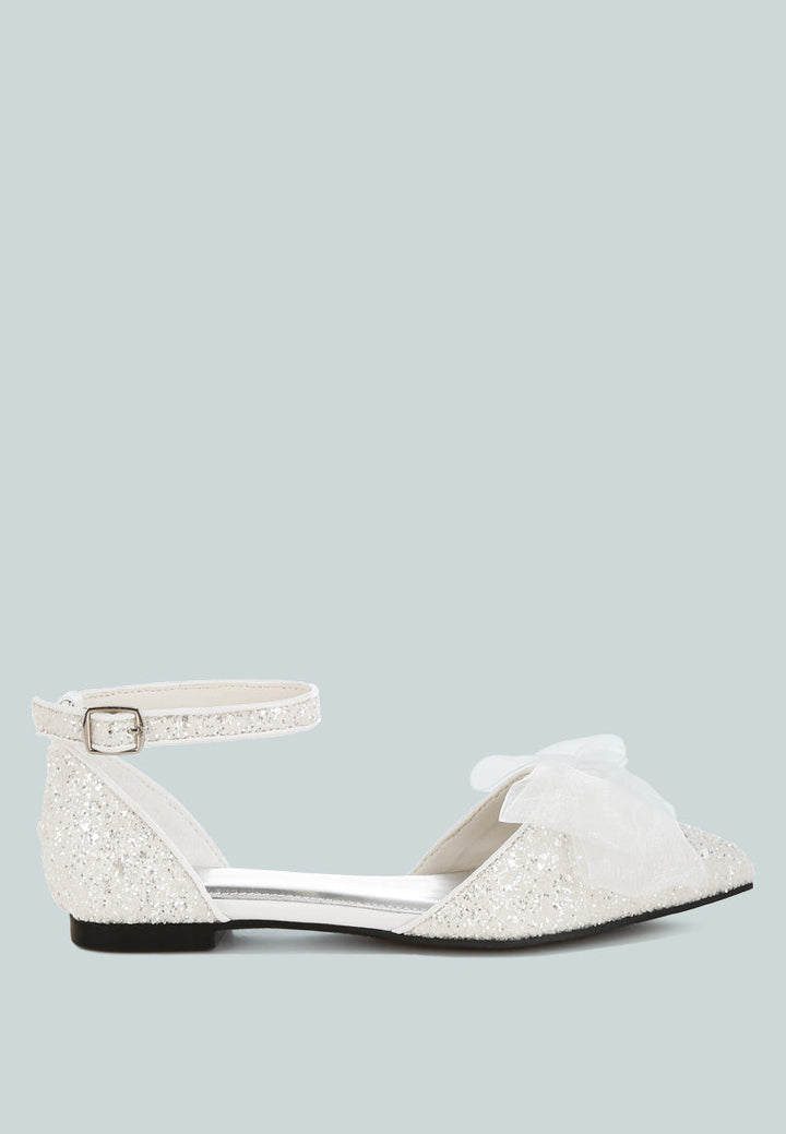 Clarice Sheer Bow Detail Glitter Flat Sandals-0