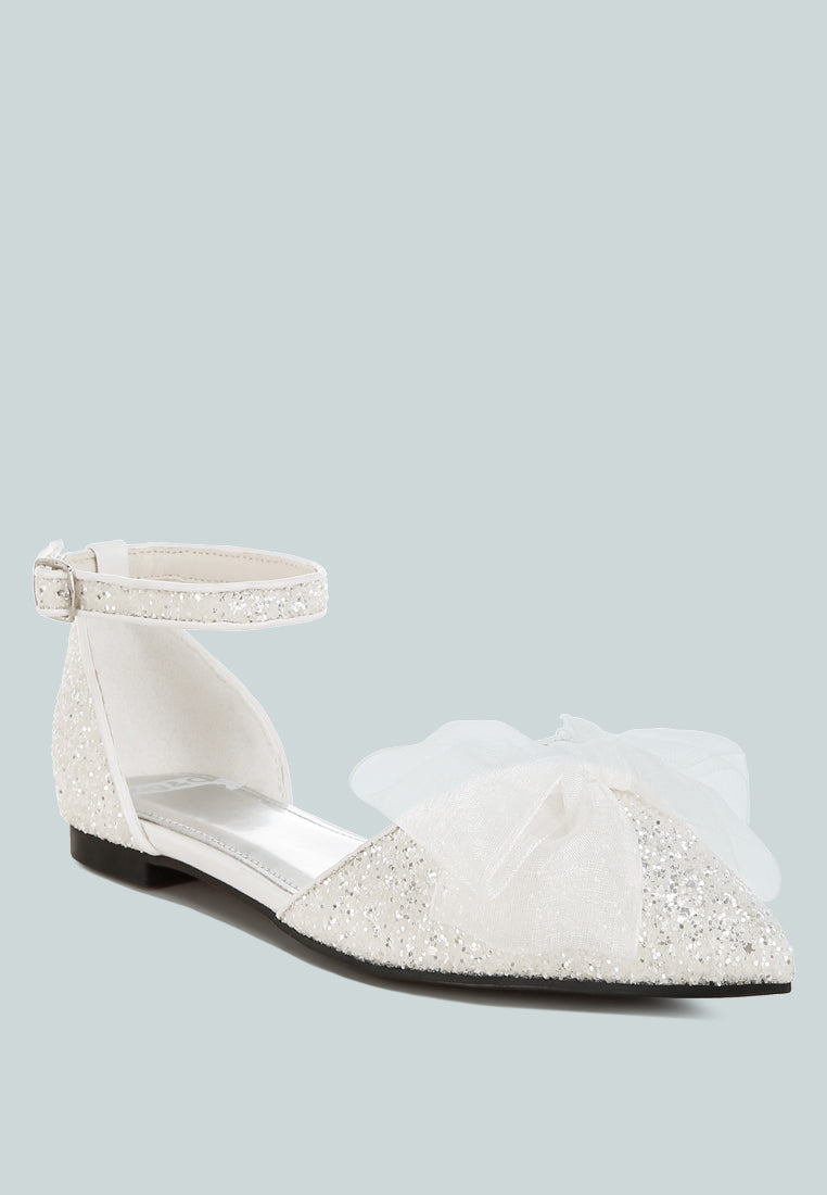 Clarice Sheer Bow Detail Glitter Flat Sandals-2