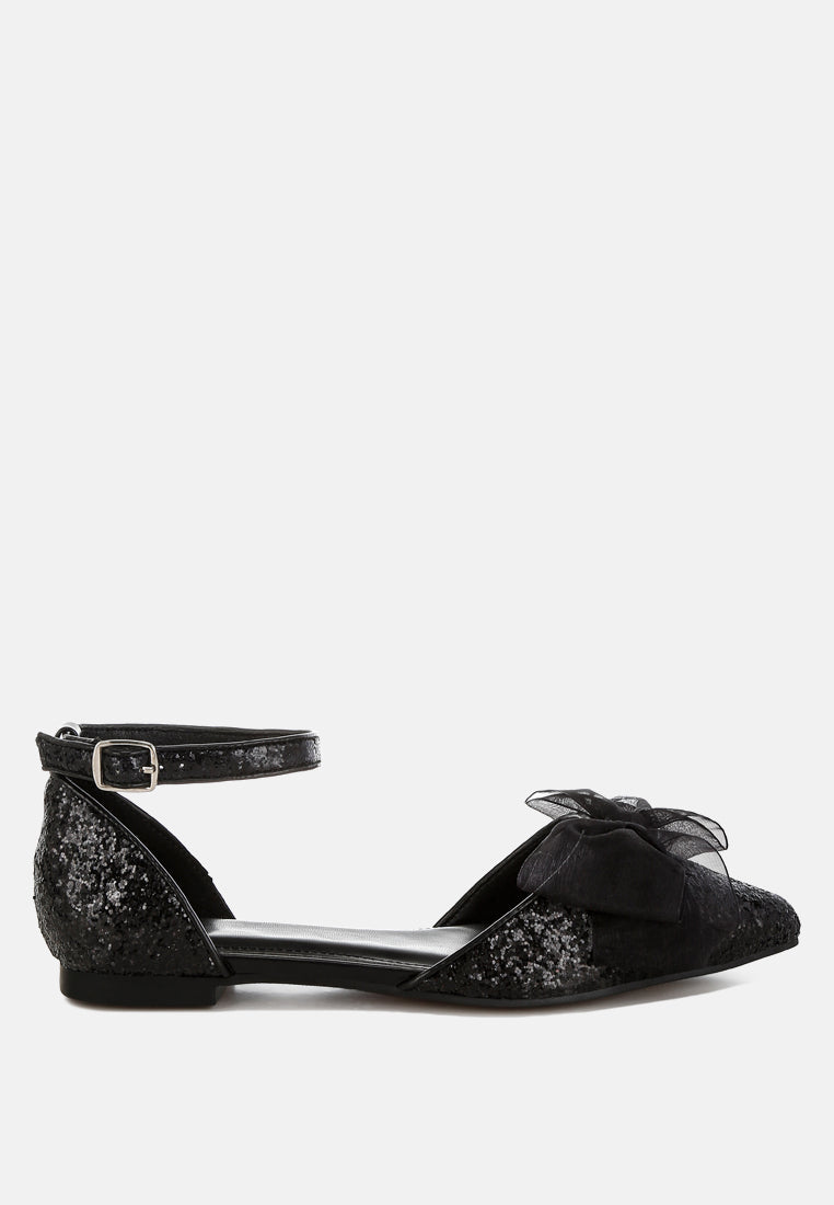 Clarice Sheer Bow Detail Glitter Flat Sandals-7