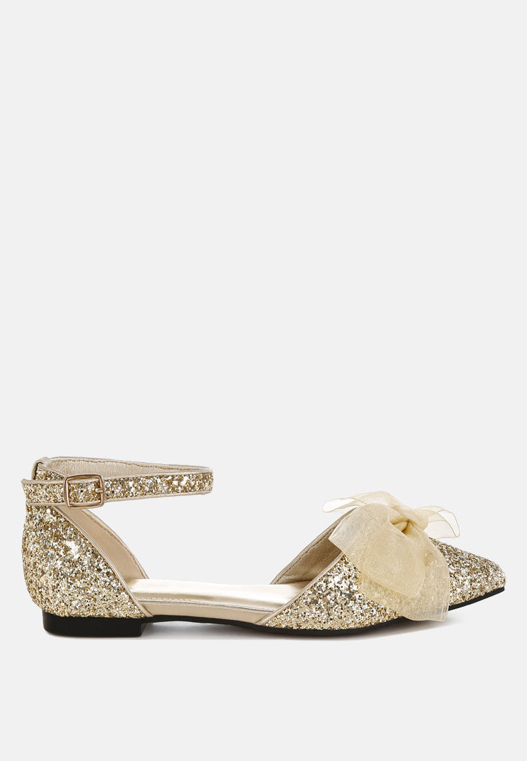 Clarice Sheer Bow Detail Glitter Flat Sandals-6