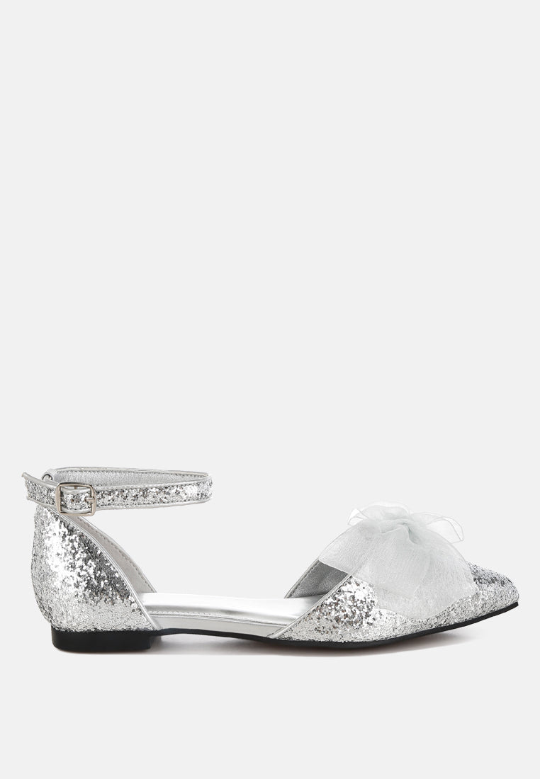 Clarice Sheer Bow Detail Glitter Flat Sandals-5
