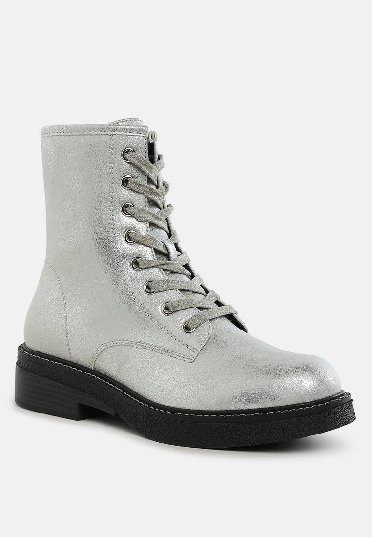 Clover Faux Leather Lace Up Boots-1