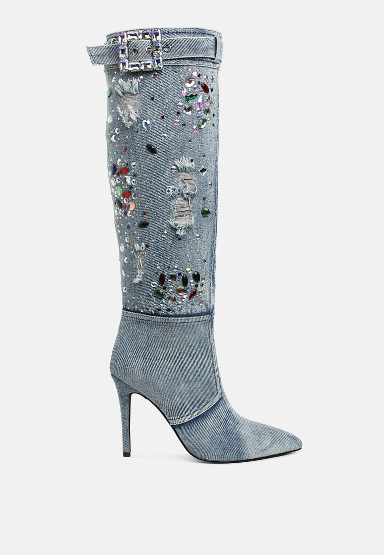 Cornik Multi Color Stones Denim Boots-0