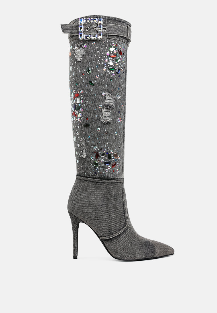 Cornik Multi Color Stones Denim Boots-5