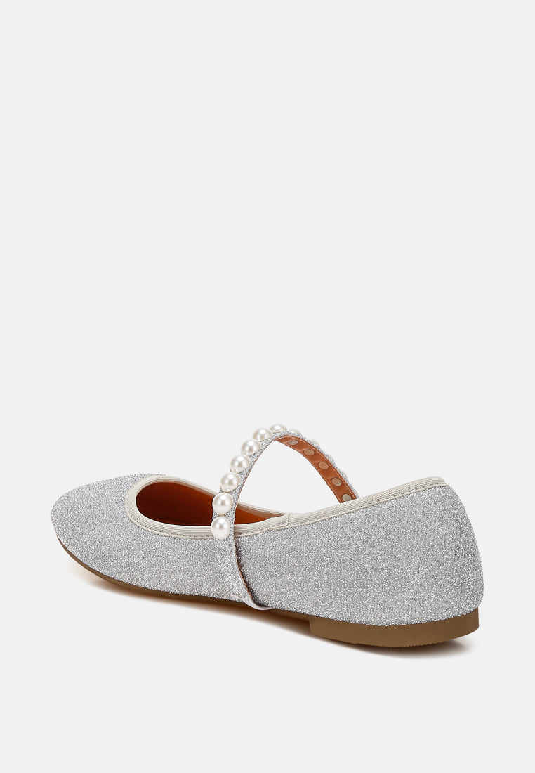 Corphee Pearl Strapped Glitter Ballerinas-2